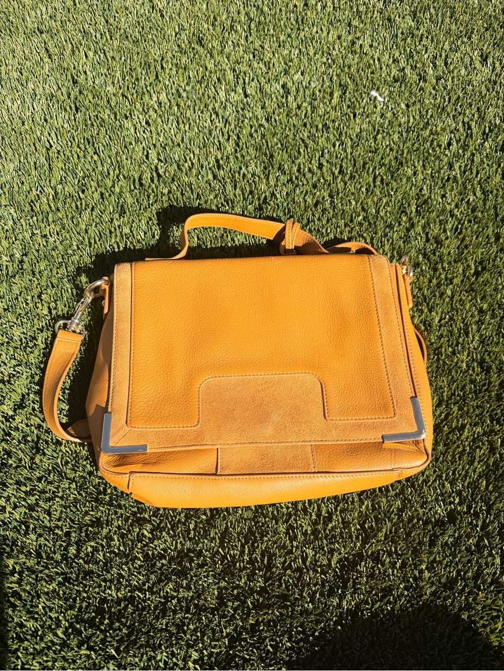 Leather Messenger Bag in Mustard Yellow